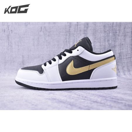 Jordan 1 Low White Black Metallic Gold Swoosh 553558-172 Unisex Size